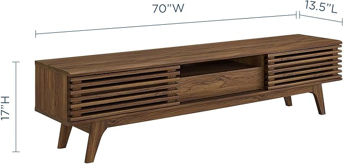 Modway Render 70" Mid-Century Modern Low Profile Entertainment TV Stand, 70 Inch, Walnut Walnut