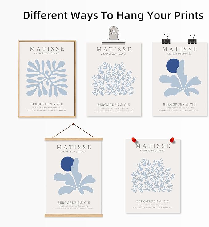 Youillne Henri Matisse Wall Art Prints Abstract Aesthetic Canvas Wall Art Blue Wall Decor Abstract Matisse Poster Minimalist Pictures Flower Market Painting for Bathroom 12x16 Inch Unframed Set of 3