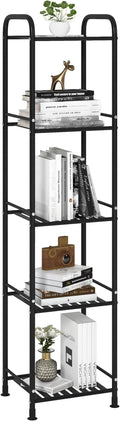 JSB 5 Tier Narrow Bathroom Shelving Unit, Kitchen Storage Rack Organizer Metal Corner Shelf for Living Room Laundry Pantry (Matte Black, 5 Tier)