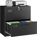 Letaya 2 Drawer File Cabinets with Lock,Metal Lateral Filing Storage Cabinet Printer Stand,Black Steel Home Office Cabinet for Hanging Files Letter/Legal/A4 Size (Black, H27.95×W28.35×D15.74)