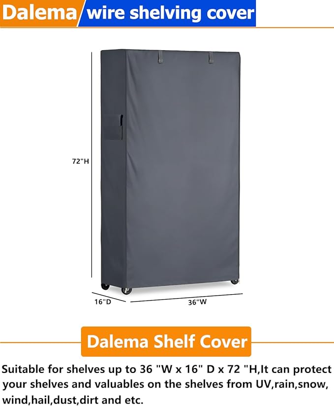 Waterproof Shelf Cover,600D Heavy Duty Dustproof Storage Wire Rack Covers,Outdoor Shelving Covers for Wire Shelves with Zipper 36''x16''x72'',Grey