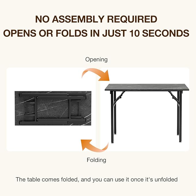 TEMI Small Computer Desk Folding Table - 43.3" Foldable Office Desk, No Assembly, Perfect for Small Spaces in Bedroom, or Apartment, Portable Mini Desk or Study Table Compact Design, Marble Greige
