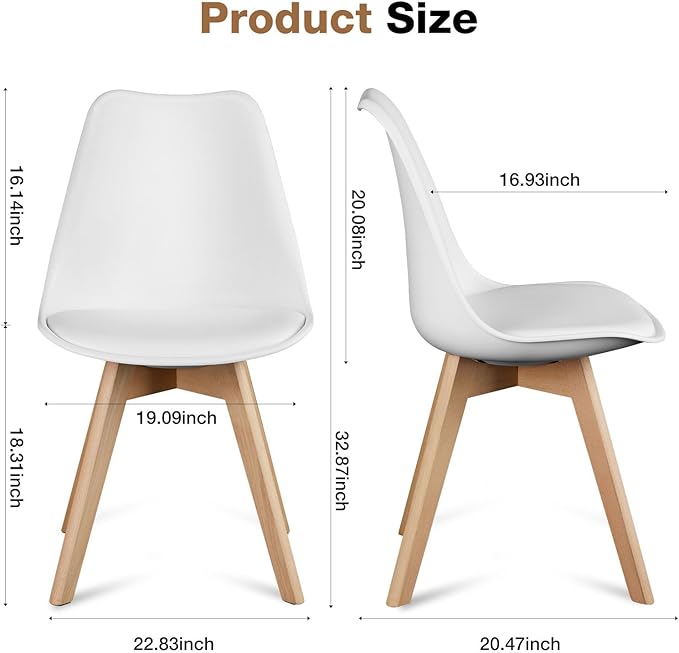 OLIXIS Dining Chairs Set of 4, PU Leather Upholstered Kitchen Chairs with Solid Wood Legs, Mid Century Modern Accent Chairs for Living Room, Bedroom, Patio, White