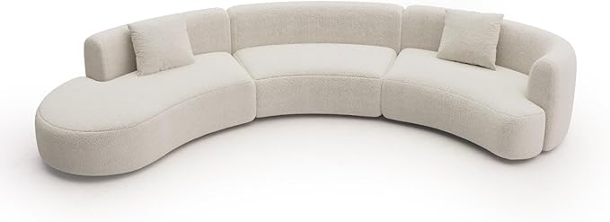 Acanva Modern Curved Sectional Living Room Couch, Minimalist Comfy Boucle Fabric Modular Sofa for Apartment, Home Office, 153" W Left Hand Facing, White