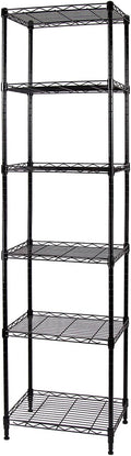 6-Wire Shelving Adjustable Shelves, Standing Storage Shelf for Laundry Bathroom Kitchen Pantry Closet Organization (Glossy Black, 16.6" L x 11.4" W x 64.6" H)