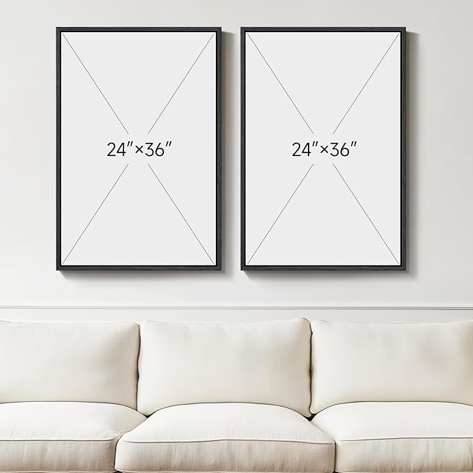 Large Framed Black and White Abstract Wall Art for Living Room, 2 Piece Modern Canvas Prints Wall Paintings Artwork for Walls, Minimalist Black Lines Pictures for Hallway Office Wall Decor 24x36 In