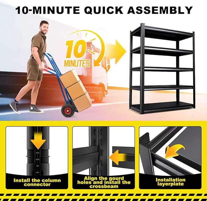 3 Pack Heavy Duty 5-Tier Garage Shelving Unit (2500 LBS Capacity)–71.2"H x 35"W x 16"D Adjustable Metal Storage Rack, Industrial Steel Utility Shelves for Garage, Pantry, Warehouse, and Basement Black