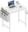 Lufeiya Small White Desk for Small Spaces, 24 Inch Kids Girls Study Writing Mini Desks for Bedroom, Simple Modern Laptop PC Little Side Table with Storage Bag Headphone Hook, White