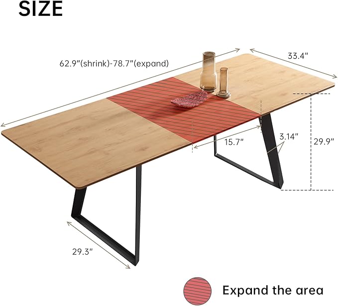 ZckyCine 63"-79" Expandable Dining Set for 6, Wood with 6 Chairs, Extendable for Dining Room, Modern Oak and Brown