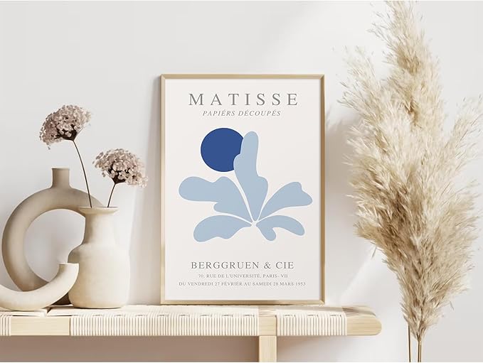 Youillne Henri Matisse Wall Art Prints Abstract Aesthetic Canvas Wall Art Blue Wall Decor Abstract Matisse Poster Minimalist Pictures Flower Market Painting for Bathroom 24x36 Inch Unframed Set of 3