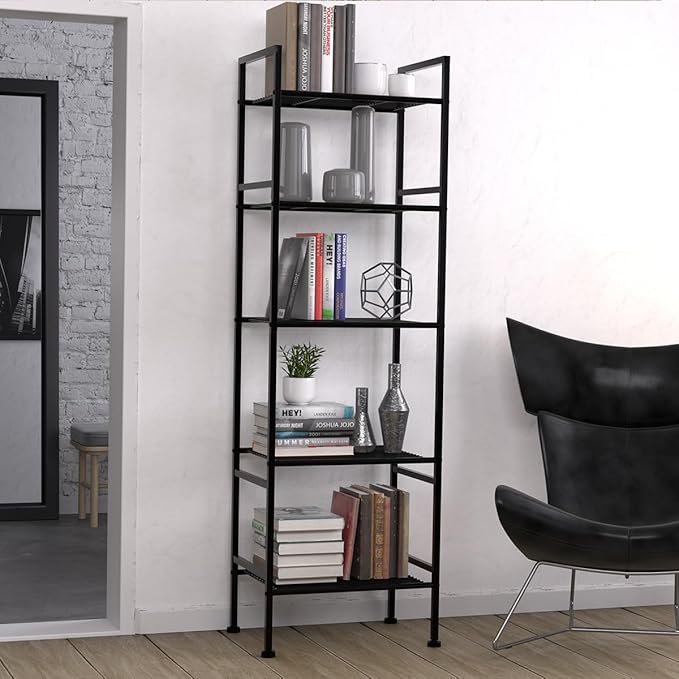 SUNLPH 5-Tier Wire Shelving Metal Rack Shelves, Standing Storage Shelf Units Flat for Laundry Bathroom Kitchen Pantry Closet Organization (Black, 16.9" L x 12.2" W x 53.4" H)
