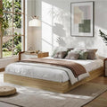 Garvee Queen Size Solid Wood Platform Bed with Sturdy Wooden Slats, Floor-Standing Bed Frame, Modern Minimalist Design Bed Frame, No Box Spring Needed, Space Saver, Easy Assembly, Golden Tan Wood