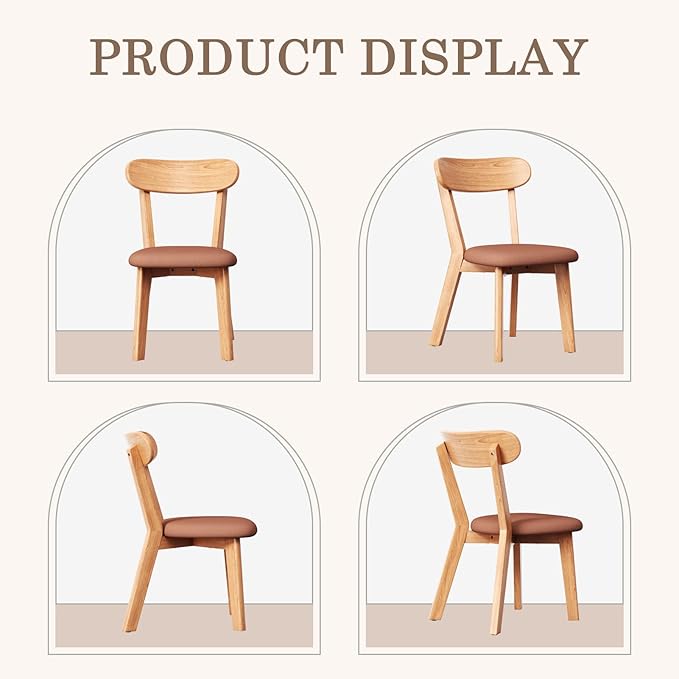 Dining Chairs Set of 2 Mid-Century Modern Oak Upholstered Scandinavian Solid Wood Kitchen & Dining Room Chairs with Curved Backrest Sillas de Comedor for Dining Table(Original/Orange)