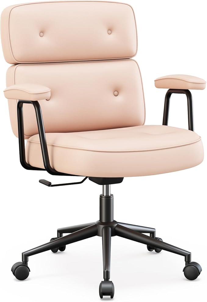 OLIXIS Ergonomic Home Office Desk Chair, PU Leather Computer Chair with Lumbar Support Adjustable Height Rolling Swivel Executive Task Armrests Chair, Hot Pink