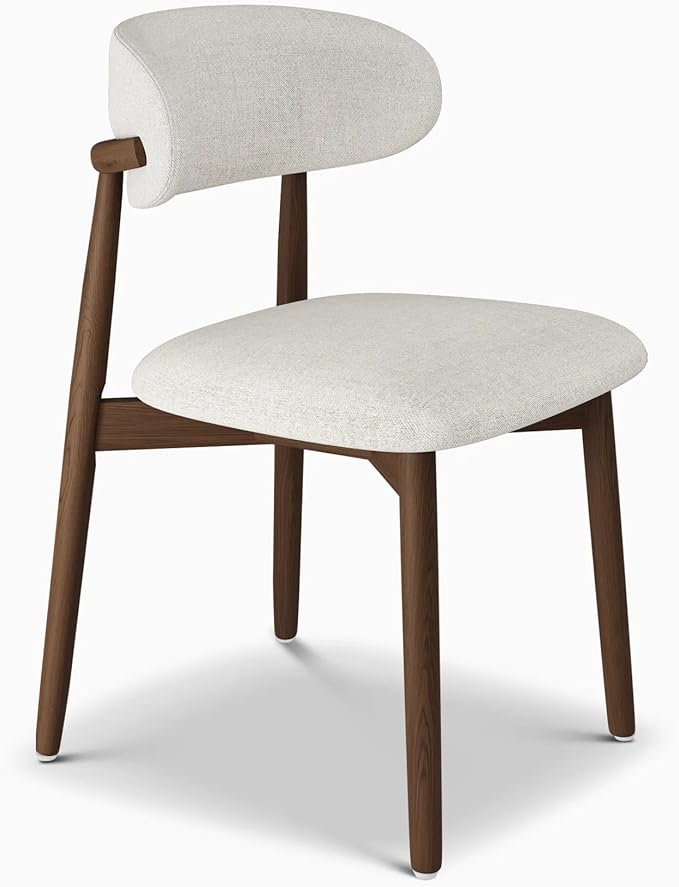 Modern Solid Wood Dining Chairs Set of 2 with Curved Back, Ergonomic Upholstered Seat, Natural Wood Legs with Adjustable Anti-Slip Foot Pad, for Kitchens, Living Rooms, Offices (S-Walnut, Set of 2)