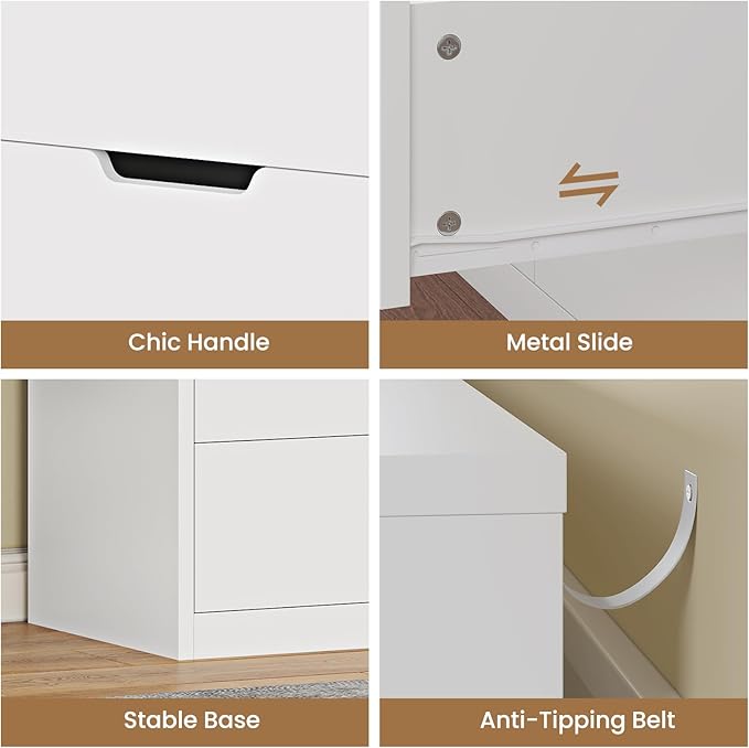 HAUOMS Tall 5 Drawer Dresser, White Modern Chest of Drawers for Bedroom,Closet Dressers with Drawers for Living Room, Entryway, Hallway