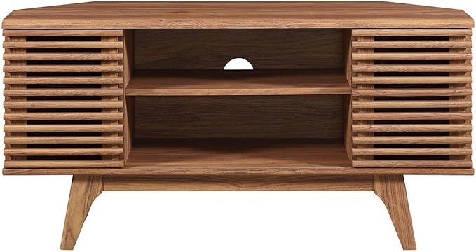Modway Render Mid-Century Modern Low Profile Corner Media TV Stand in Wal, 15 x 46 x 23