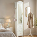 69.5" H Armoire Wardrobe Closet, Wood Bedroom Armoires Cabinet with Mirror Door and 3 Drawers, White Clothing Storage Cabinet with Hanging Rod & Sensor Light for Bedroom(Left)
