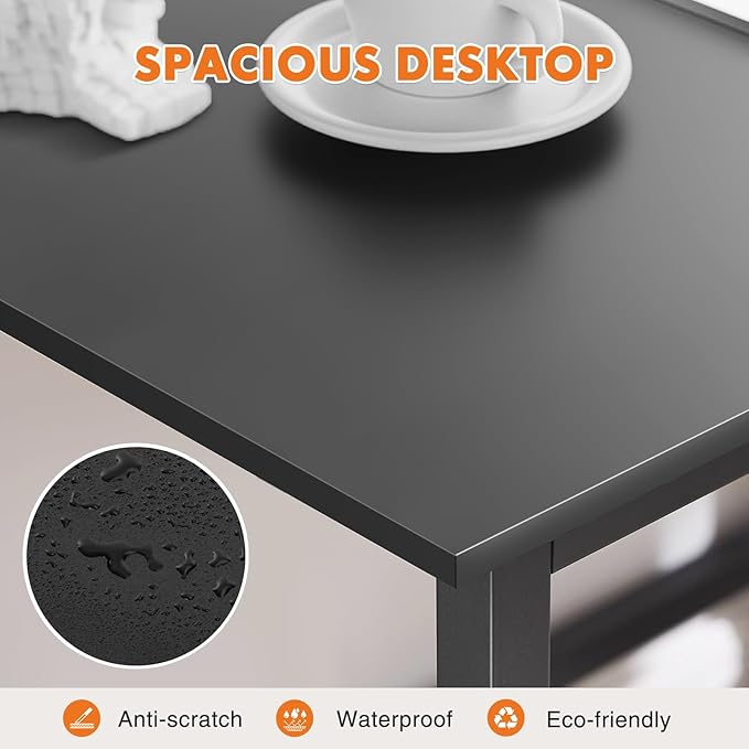 Sweetcrispy Small Computer Office Desk 40 Inch Student Study Writing Work with Metal Frame Wood Tabletop Modern Simple Home Bedroom PC Table - Black