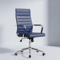 Okeysen Navy Blue Office Desk Chair, Ergonomic Leather Modern Conference Room Chairs, Executive Ribbed Height Adjustable Swivel Rolling Chair for Home Office.