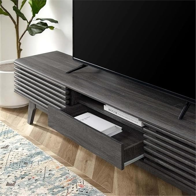 Modway Render Mid-Century Modern Low Profile 70 Inch TV Stand in Charcoal, 70"