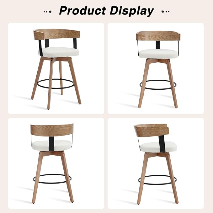 DUOMAY Swivel Bar Stools Set of 4-26" Counter Height Bar Stool with Footrest - Modern Wood Barstools with Linen Upholstered Seat - 360-Degree Swivel Stool for Kitchen Island Home Bar - White