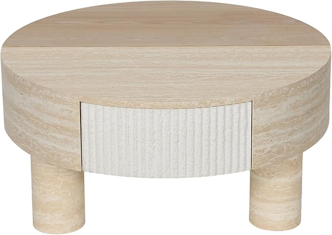 31.5" Round Coffee Table with Flip Top and Hidden Storage, Faux Marble Tabletop for Living Room, Modern Wooden Circle Center Table, Tea Table for Apartment, Office, Beige Mars Pattern