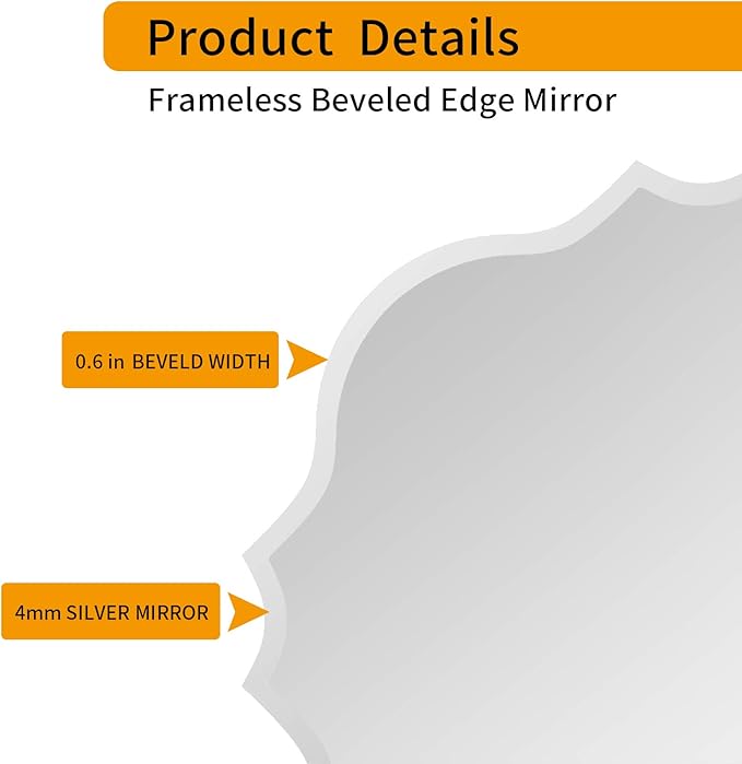 KOHROS Frameless Scalloped Mirror 24” x 24" Bathroom Wall Mirror w/Polished Shape Beveled Edge Mirror for Bathroom Vanity (Silver)
