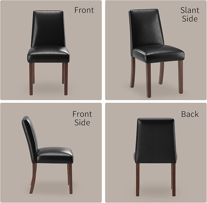 Dining Chairs Set of 6, Modern Dining Room Chairs with Wooden Legs, Faux Leather Upholstered Kitchen Farmhouse Parsons Chairs for Restaurant & Cafe- Black