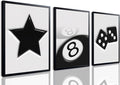 Black And White Wall Art Set of 3, Vintage Y2k Dice 8 Ball Canvas Prints Painting, Funky Lucky Preppy Posters Pictures For Game Room Apartment Dorm Teenager Room Wall Decor 12x16 Inch Framed