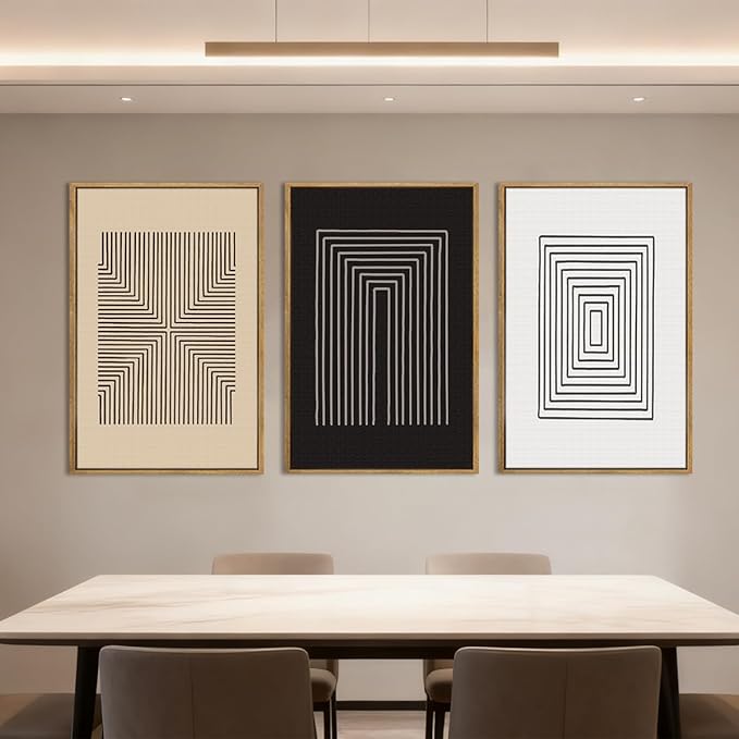 Anyzal Large Black Abstract Wall Art Framed16x24 Inch Brown and White Modern Minimalist Canvas Wall Decor Neutral Textured Art Prints for Living Room Bedroom Office Set of 3