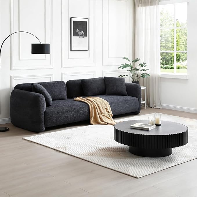 ø39.37'' Black Round Coffee Table for Living Room Wood Coffee Table Contemporary Circle Coffee Table with Pedestal Centry Table, Easy Assembly