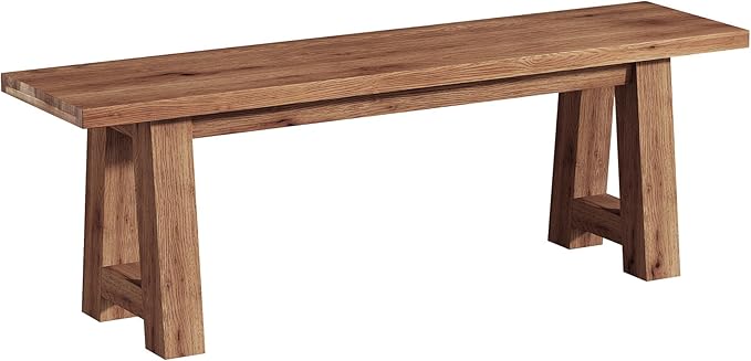 55" Solid Wood Entryway Bench, Farmhouse Long Wood Bench Dining Seat for Living Room, Dining Room, Hallway, Rustic Brown