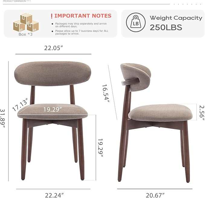 COLAMY Wooden Dining Chairs Set of 6, Modern Fabric Upholstered Kitchen Side Chairs, Farmhouse Dining Room Chair with Foot Pegs, Camel