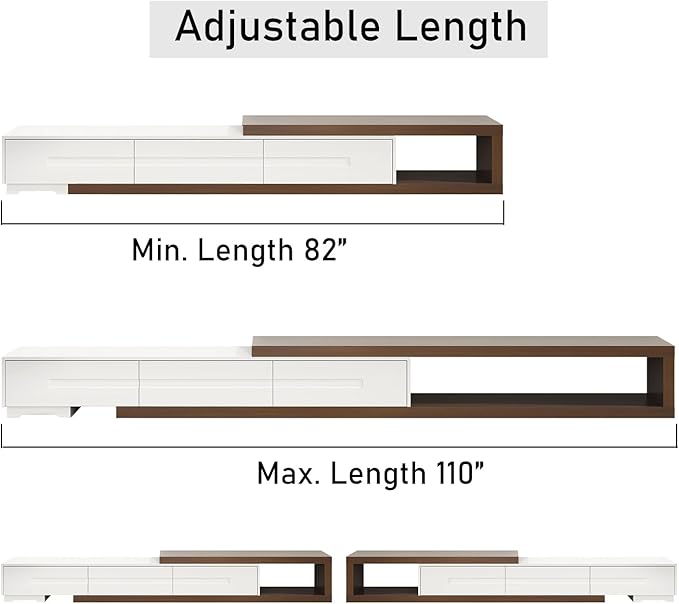 Hlivelood Extendable TV Stand, Modern Entertainment Center for Up to 120 Inch TV, Wood Reversible TV Media Console with 3 Drawers for Living Room Bedroom, 82-110"(White& Walnut)