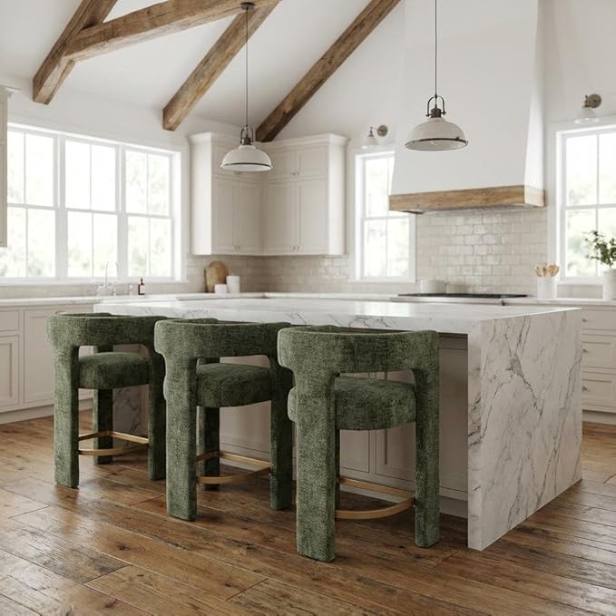 Jofran Gwen Forest Upholstered Counter Stool with Arms – Versatile Barstools – Stylish Seating for Kitchen Dining Room or Home Bar, Natural, Modern Counter Stools, Set of 4