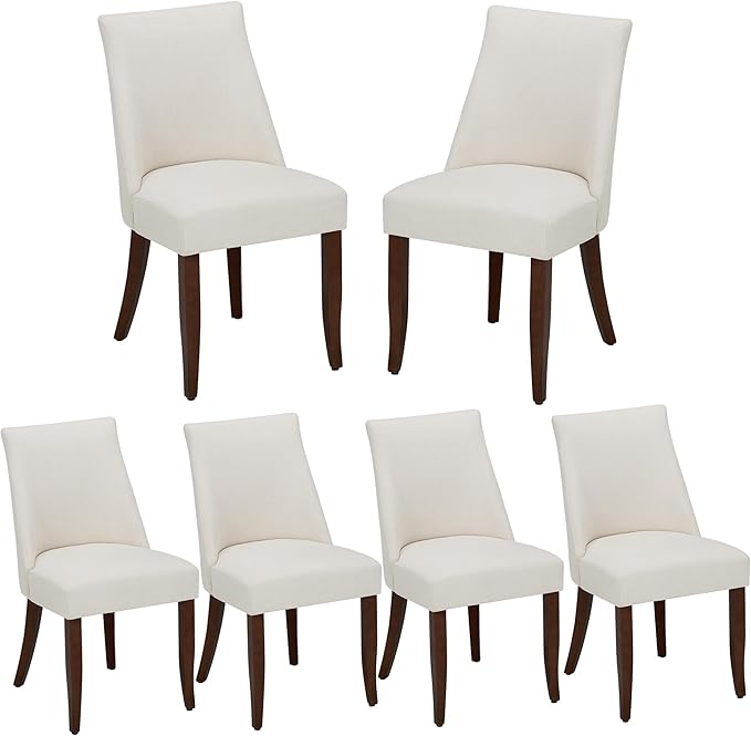 Wooden Dining Chairs Set of 6, Upholstered Farmhouse Fabric Dining Room Chair, Mid Century Kitchen Chair for Restaurant & Cafe, Beige