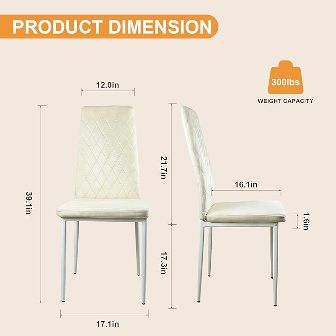 Dining Chairs Set of 2, Velvet Comfortable Seats, Mid-Century Modern Living Room Chairs, Upholstered Kitchen Chairs with Mental Legs and Padded Seat for Bedroom Office Easy Assembly, White