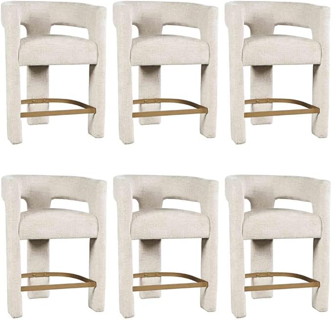 Jofran Gwen Natural Upholstered Counter Stool with Arms – Versatile Barstools – Stylish Seating for Kitchen Dining Room or Home Bar, Natural, Modern Counter Stools, Set of 6