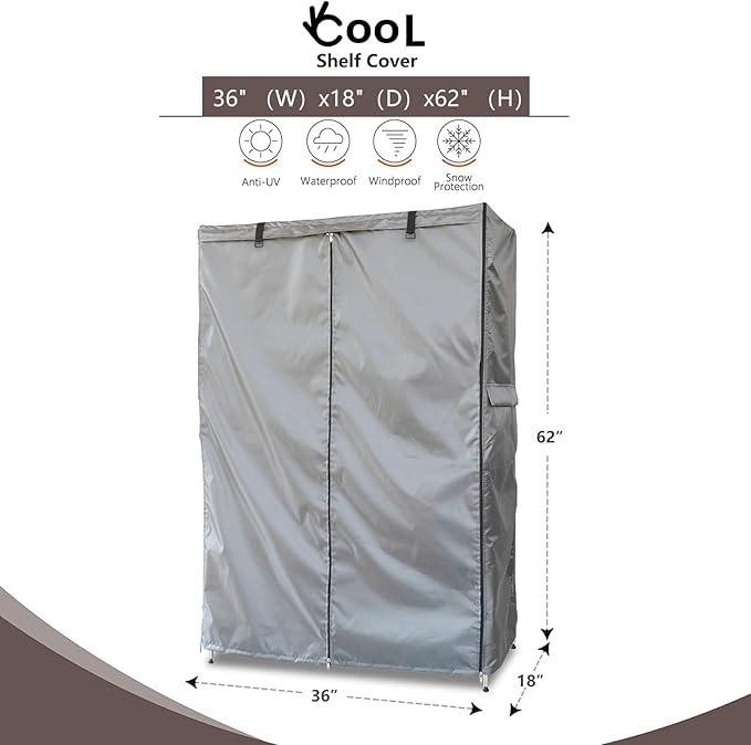 okcool Waterproof Shelf Cover, Wire Shelf Cover with Zipper & Clear View Panel (Grey,36" Wx18 Dx62 H Shelves)