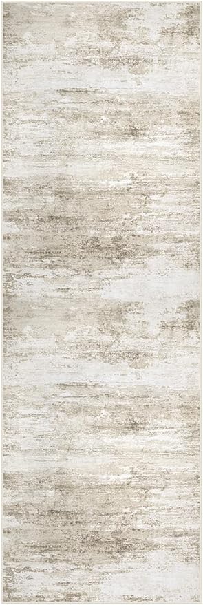 Washable 2x6 Runner Rug for Hallway: Kitchen Runner Non Slip Neutral Soft Abstract Modern Low Pile Stain Resistant Carpet Runner for Bedroom Beside Entryway Bathroom Laundry Indoor (Beige, 2'x6')