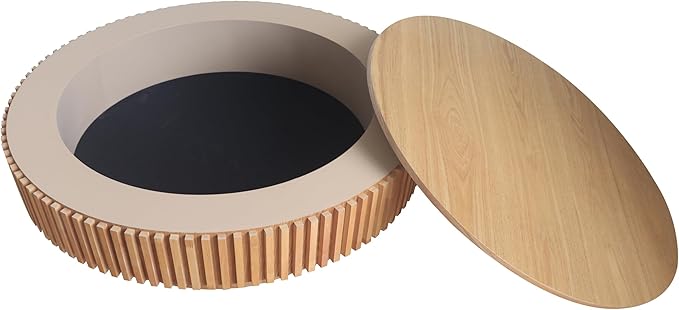 39.37" Round Coffee Table with Storage for Living Room Wood Coffee Table Contemporary Circle Center Table for Apartment, Easy Assembly, Oak