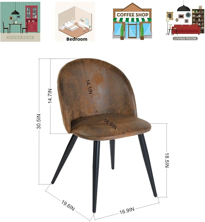Homy Casa Dining Chairs Set of 4 Suede Accent Kitchen Chairs Set Industry Style Side Chair Set for Living Dining Room Lounge, Metal Legs and Soft Seats, Brown 4PCS