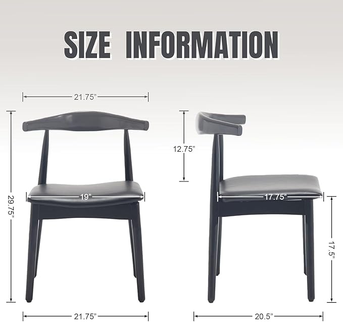ROCITY Black Dining Chairs Set of 2 Leather Kitchen Chairs with Wood Legs and Barrel Backs, Mid Century Modern Dining Room Chairs