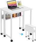 GreenForest Folding Desk Small Rolling Desk with Storage Shelf, 31.5 inch Foldable Computer Desk with Wheels for Small Space, Easy Assembly,Pure White