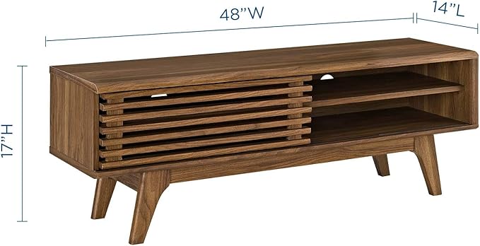 Modway Render 48" Mid-Century Modern Low Profile Media Console TV Stand, 48 Inch, Walnut