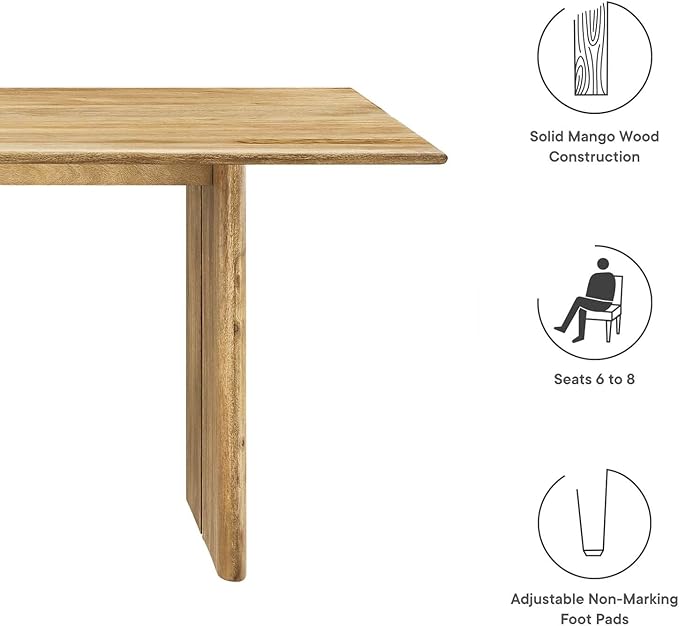 Modway Amistad 72" Solid Wood Modern Farmhouse Rectangular Dining Table in Oak