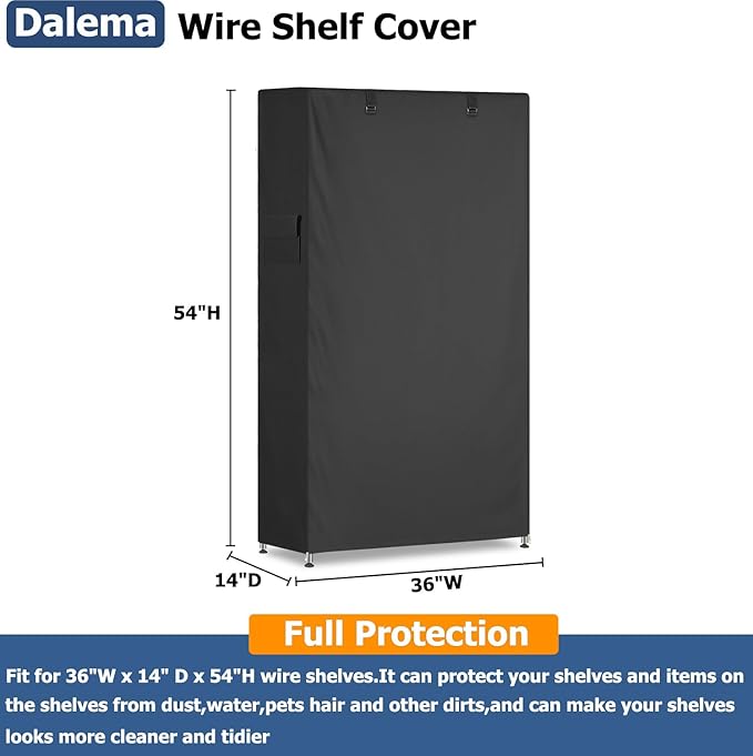 Storage Shelf Cover,Outdoor Heavy Duty 600D 36''W x 14''D x 54''H Dustproof Waterproof Shelf Covers for Wire Shelving,Storage Rack Cover with Zipper