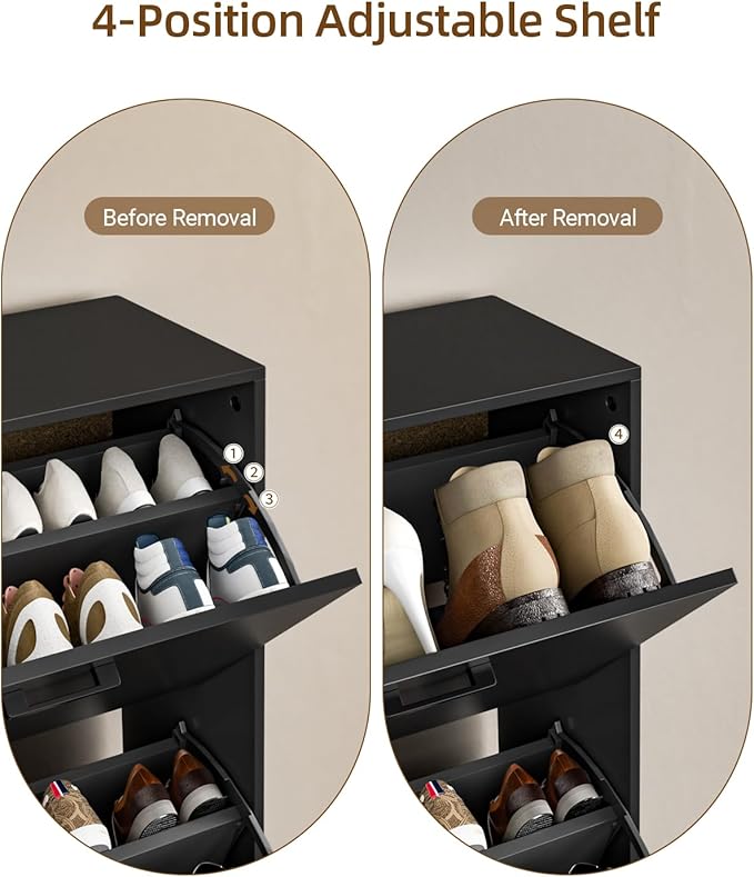 Shoe Cabinet with 3 Flip Drawers, Narrow Freestanding Shoe Organizer, Hidden Slim Shoe Storage Cabinet for Entryway, Hallway, Living Room, Black