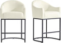 Counter Height Bar Stools Set of 2,Modern Counter Height Bar Stools,PU Leather Upholstered Barrel Barstools with Backs,26'' Kitchen Island Chairs,Metal Black Frames,Beige White Leather